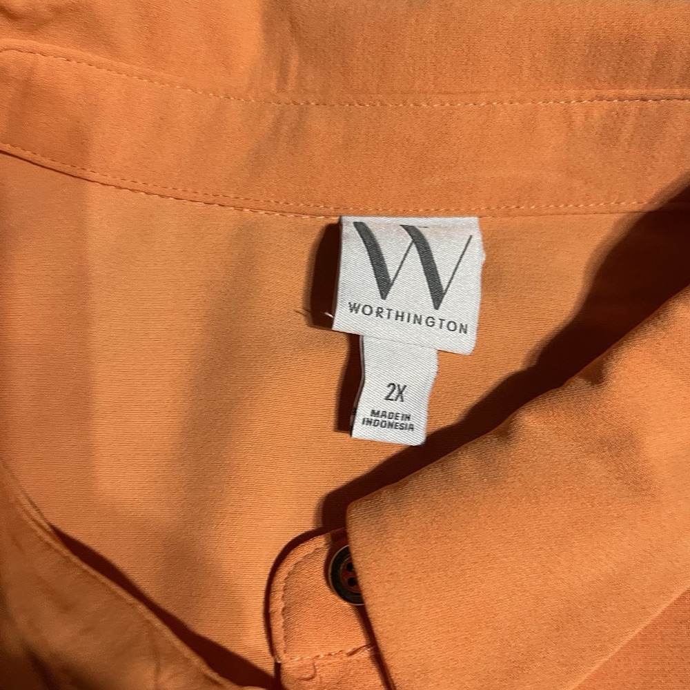 Worthington Dress‎  Womens 2X Orange Button Up Tie Waist Beach Boho Coastal - Picture 6 of 7